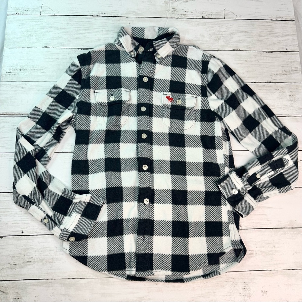 Boys Fleece Button Up - Abercrombie Kids - Black & White Plaid -Size 11/12